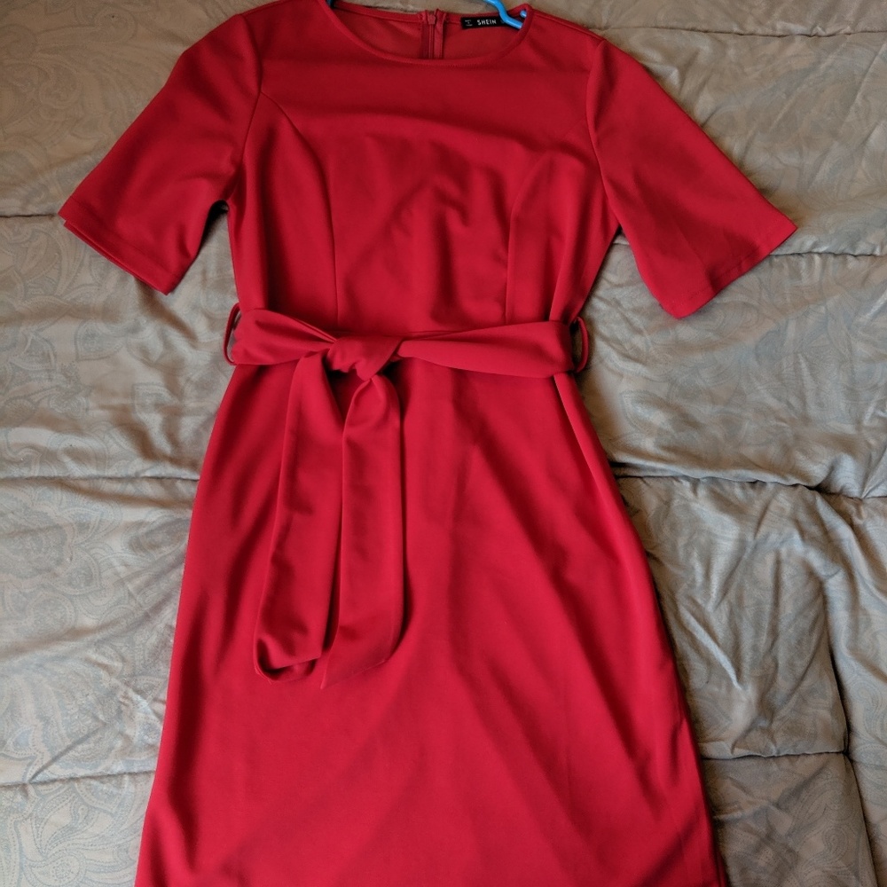 Red belted dress good for work or going out